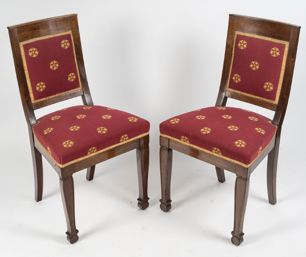 une suite de quatre chaises d'epoque Empire en acajou -photo-2