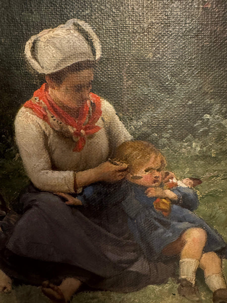 "mere et fille ,le gouter " huile sur toile signéé L.Baader-photo-2