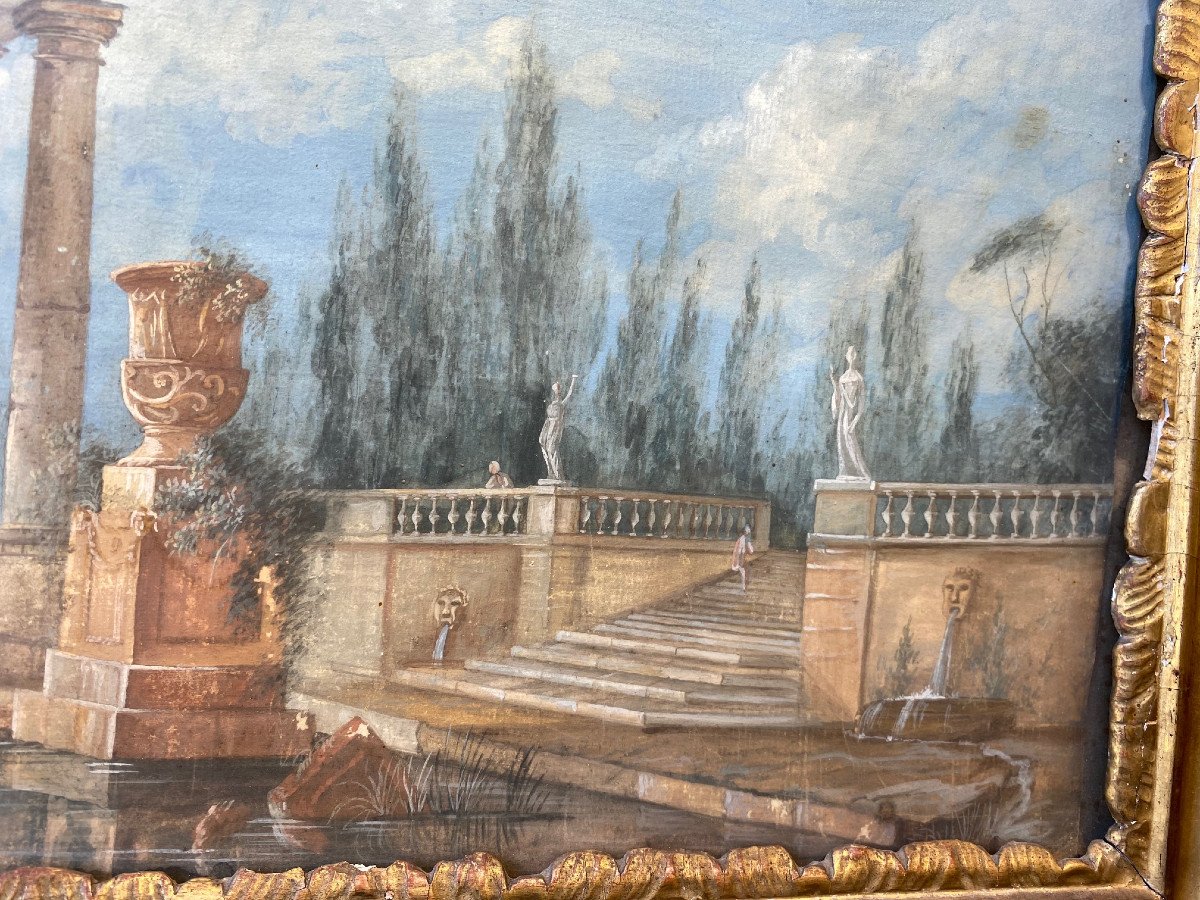 Characters In An Architectural Garden Gouache 18th Century-photo-4