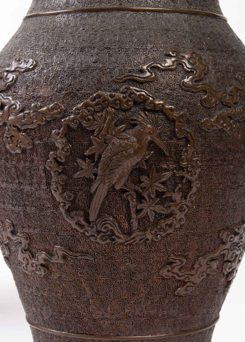 A Pair Of Japanese Bronze Vases 19 Eme Century-photo-2