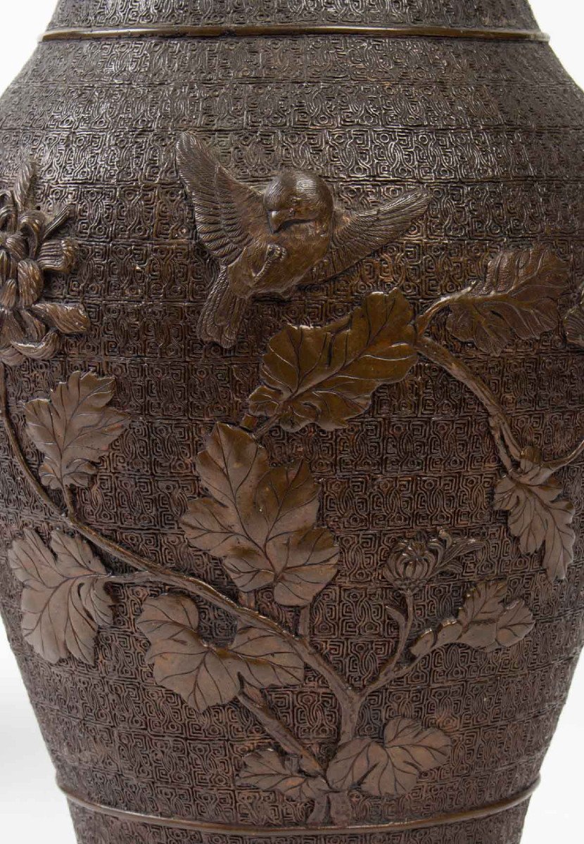 A Pair Of Japanese Bronze Vases 19 Eme Century-photo-2