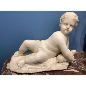 Une Sculpture En Marbre Representant Saint Jean Baptiste Enfant Et l'Agneau