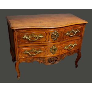 A Provencal Commode Louis XV Curved Dite Nimoise In Walnut, 18 Eme Century