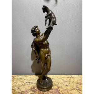 l'éphèbe Et Le Chevreau Bronze  53cm Signé Gumery Rome 