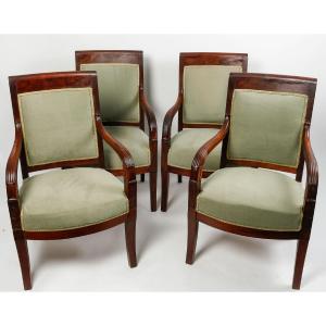 Four Empire Period Mahogany Armchairs