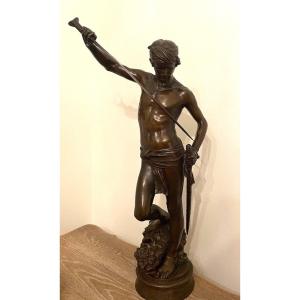 David In Patinated Bronze From Antonnin Mercie (1845-1916) 73cm