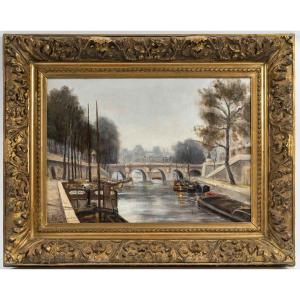 Vue De La Seine à Paris Signée M. Pellerier