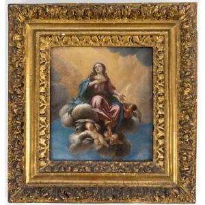 l 'elevation  de la vierge Marie peinture sur Cuivre 17 eme siecle