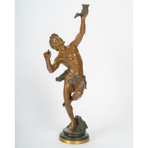 faune dansant bronze signé Ernest Damé 19 eme  39cm