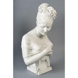 Buste De Juliette Recamier En Bicuit Marques De Sevres Et Houdon 51cm