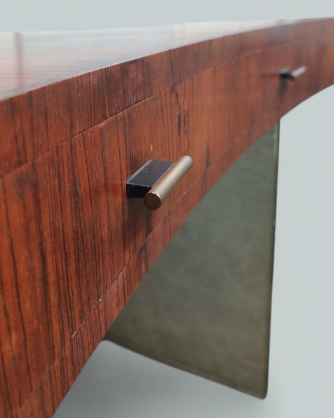 Curved Desk In Rosewood And Glass Slab By Saint-gobain (circa 1930)-photo-4