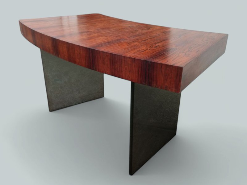 Curved Desk In Rosewood And Glass Slab By Saint-gobain (circa 1930)-photo-2