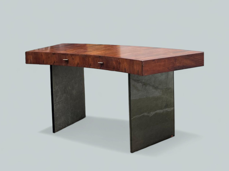 Curved Desk In Rosewood And Glass Slab By Saint-gobain (circa 1930)