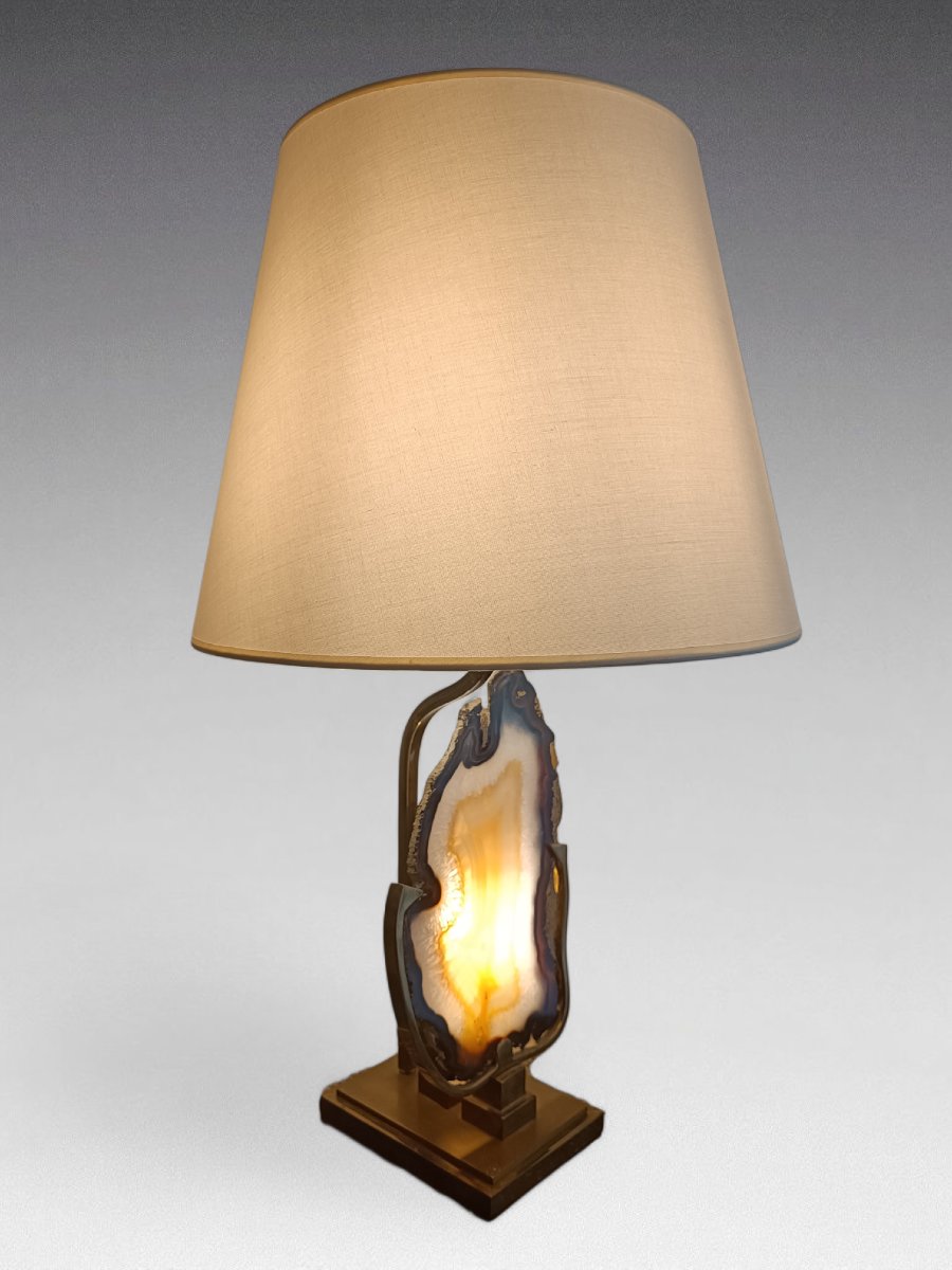 Lampe agate et laiton (attribuée à Willy Daro) vers 1970-photo-2