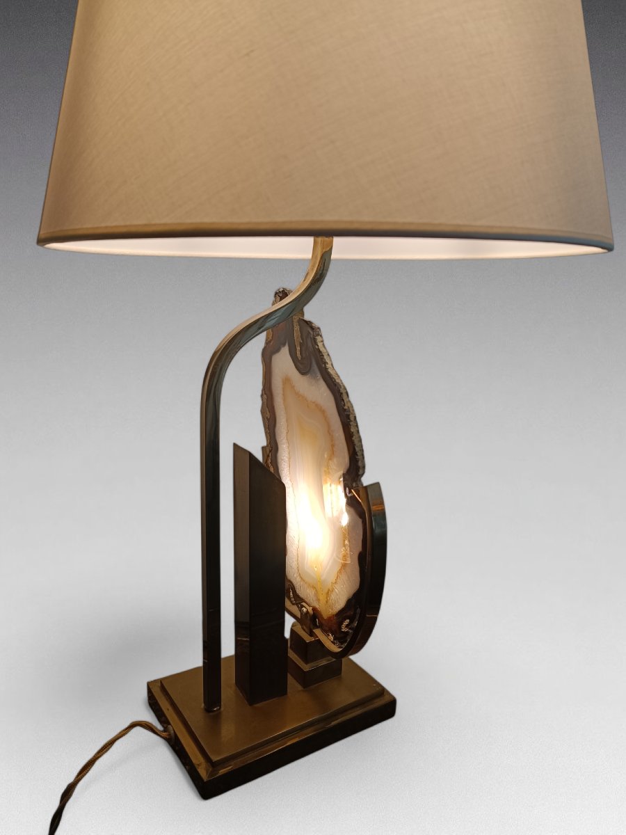 Lampe agate et laiton (attribuée à Willy Daro) vers 1970-photo-4