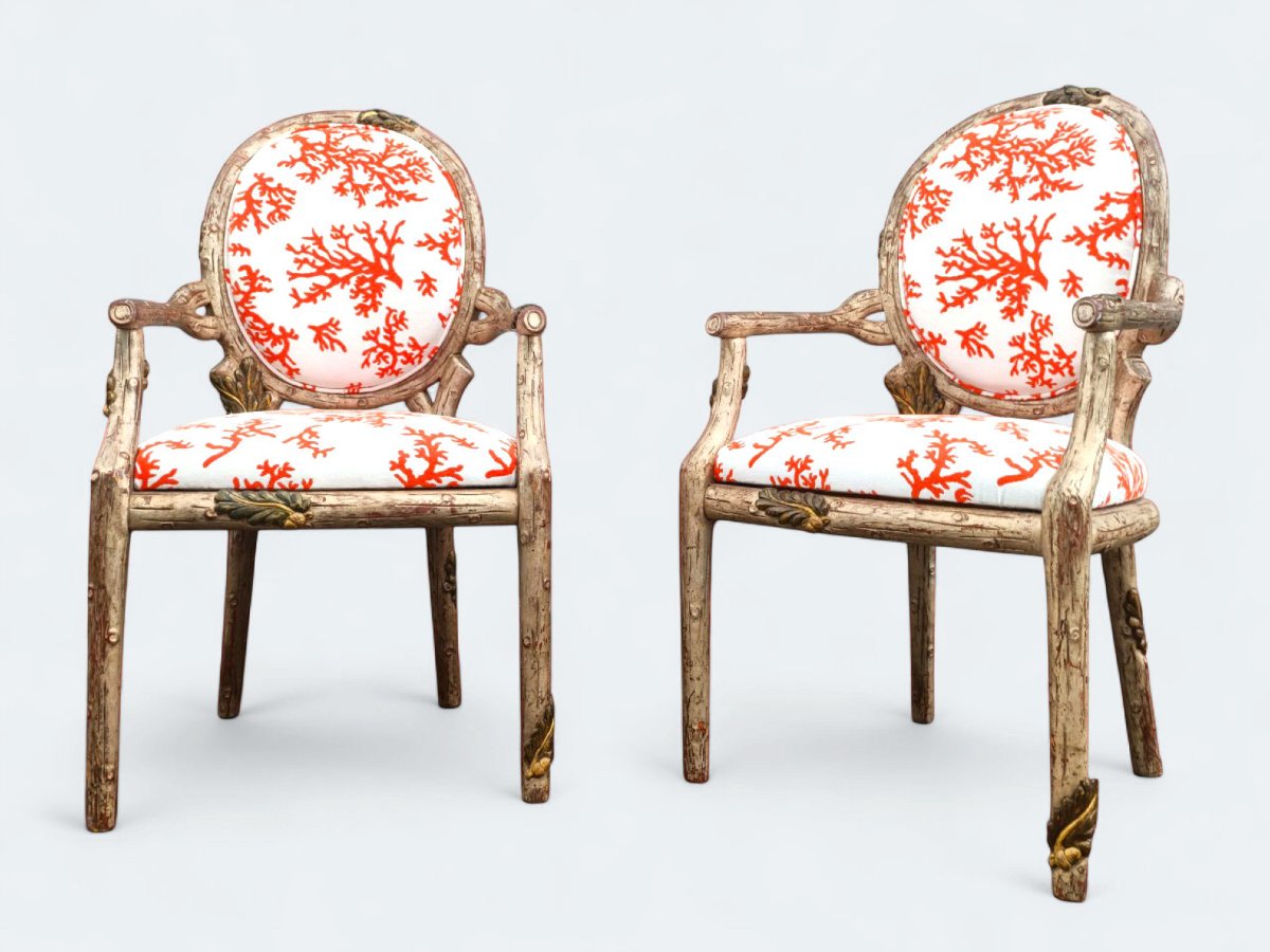  Set Of 4 Medallion Armchairs With Plant Decoration (circa 1970)-photo-2