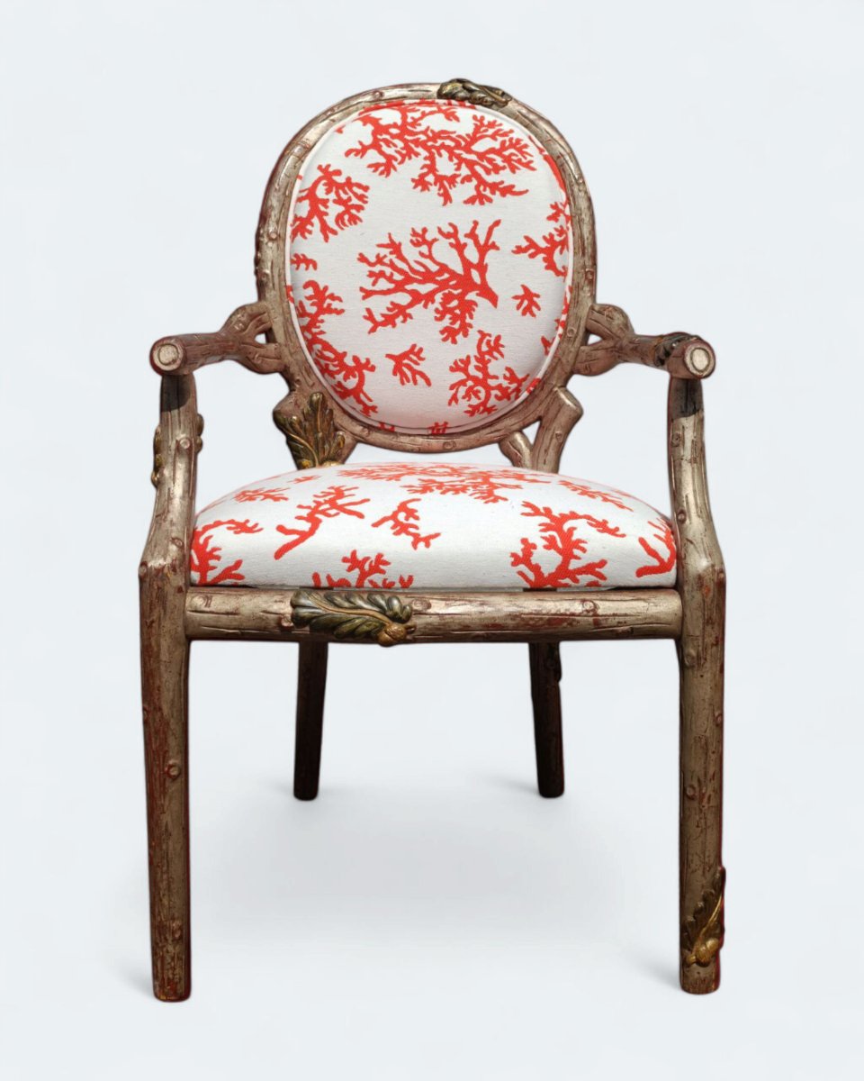  Set Of 4 Medallion Armchairs With Plant Decoration (circa 1970)-photo-3