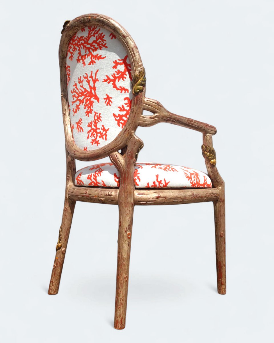  Set Of 4 Medallion Armchairs With Plant Decoration (circa 1970)-photo-4