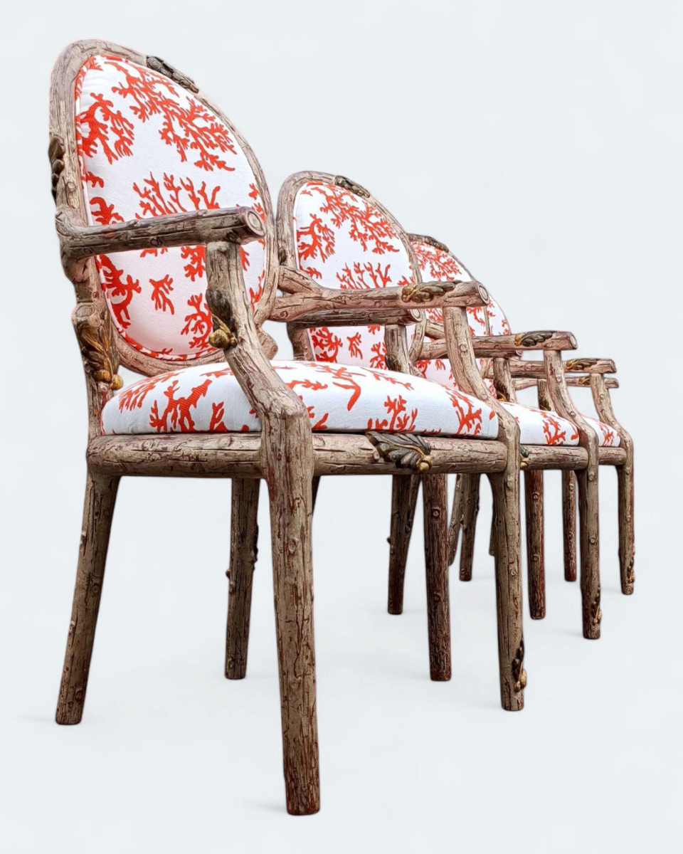  Set Of 4 Medallion Armchairs With Plant Decoration (circa 1970)-photo-2