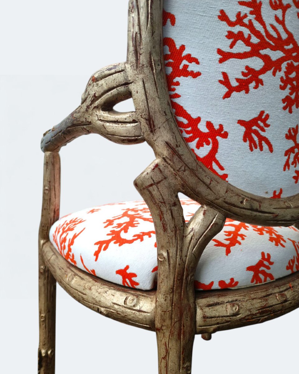  Set Of 4 Medallion Armchairs With Plant Decoration (circa 1970)-photo-1