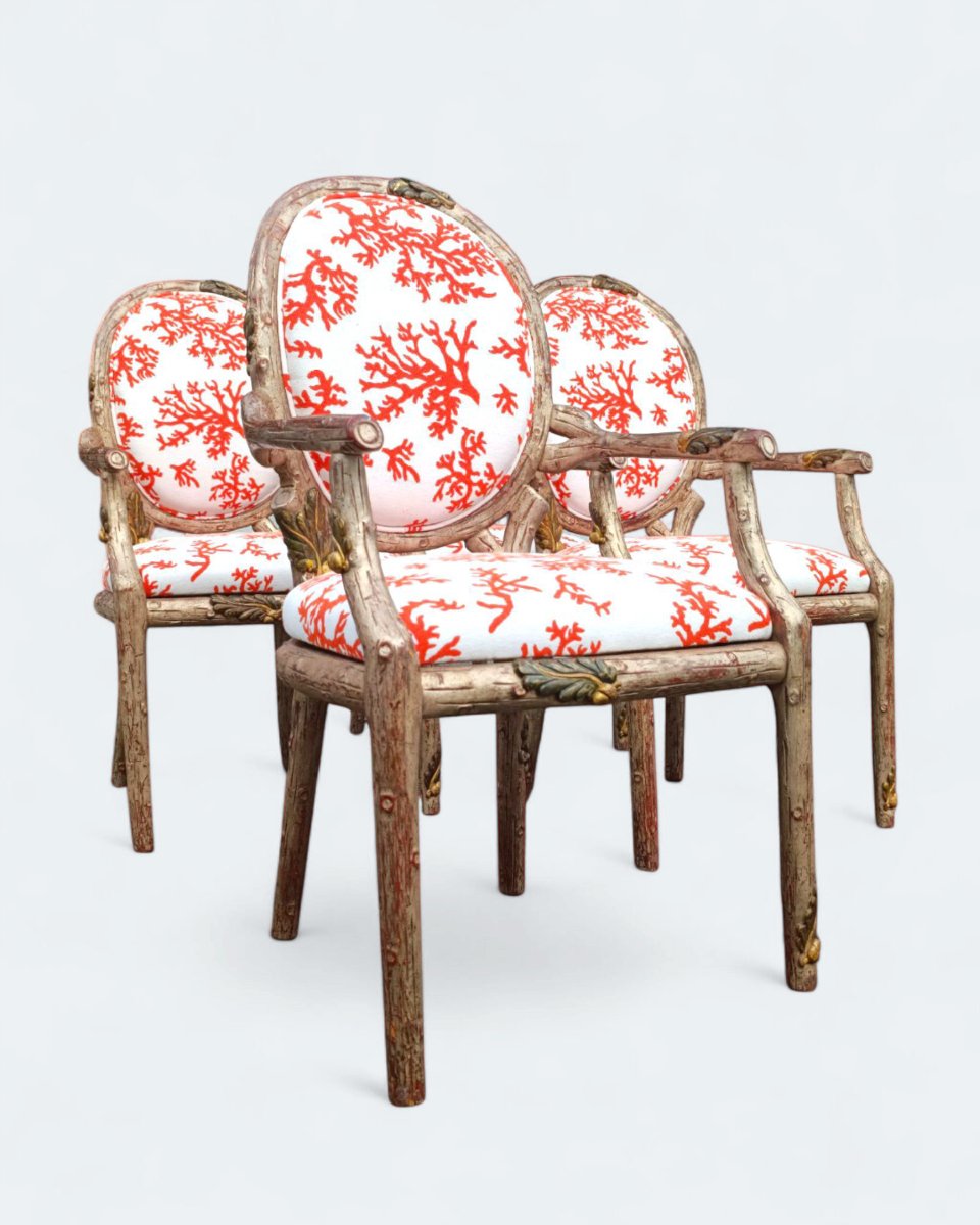  Set Of 4 Medallion Armchairs With Plant Decoration (circa 1970)-photo-2