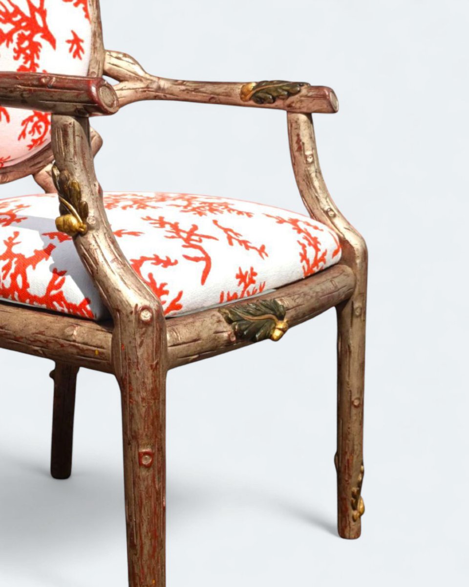  Set Of 4 Medallion Armchairs With Plant Decoration (circa 1970)-photo-3