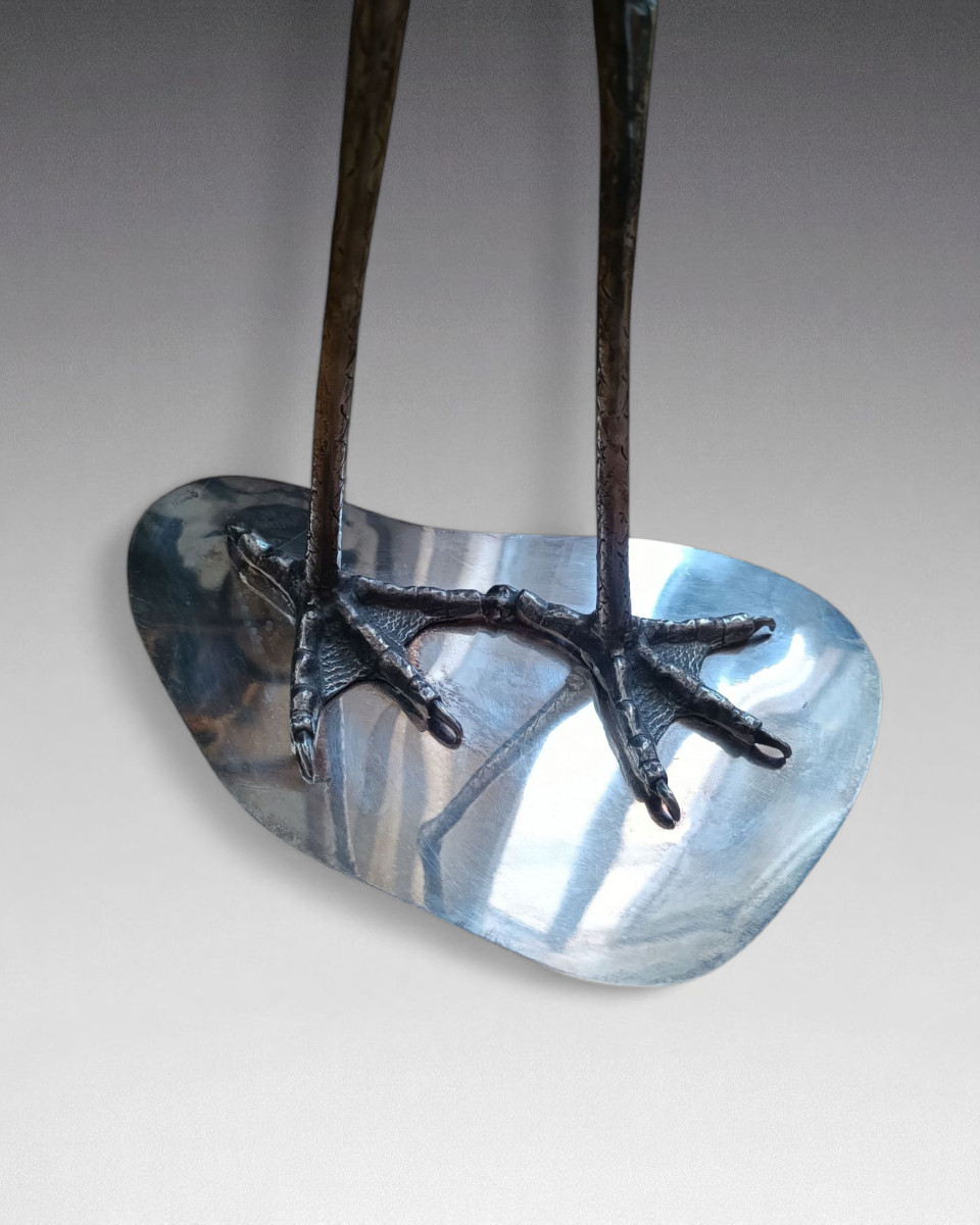 Gabriella Binazzi - Large Cornuta Shell Mounted On A Silver-plated Metal Heron-photo-4