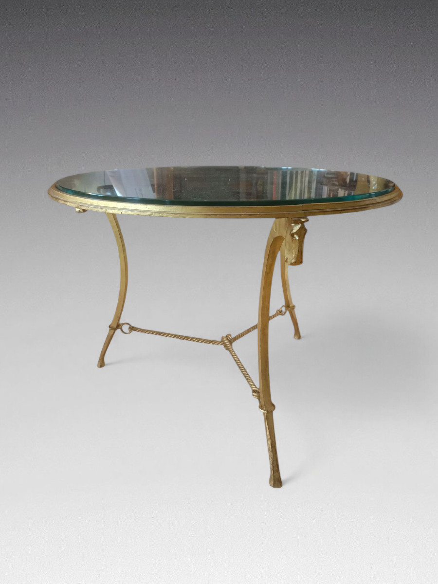 Ramsay - Coffee Table In Gilt Iron; Glass Top. France (1950)