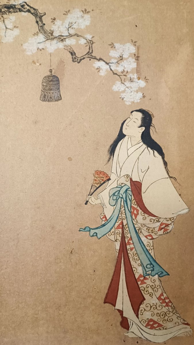 Paravent en bois peint, à 4 feuilles, avec estampes japonaises. (vers 1930)-photo-4