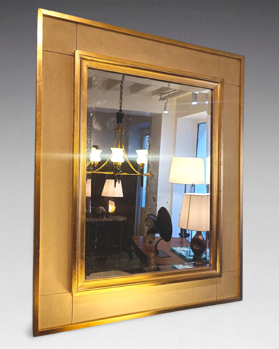 Miroir en bois doré et skaï (vers 1950)