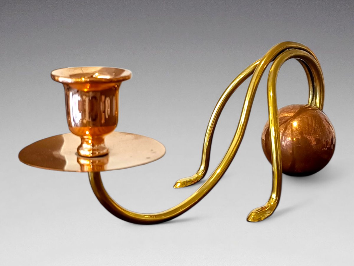 Carl Deffner. Copper And Brass Candlestick. Germany (1900)-photo-2