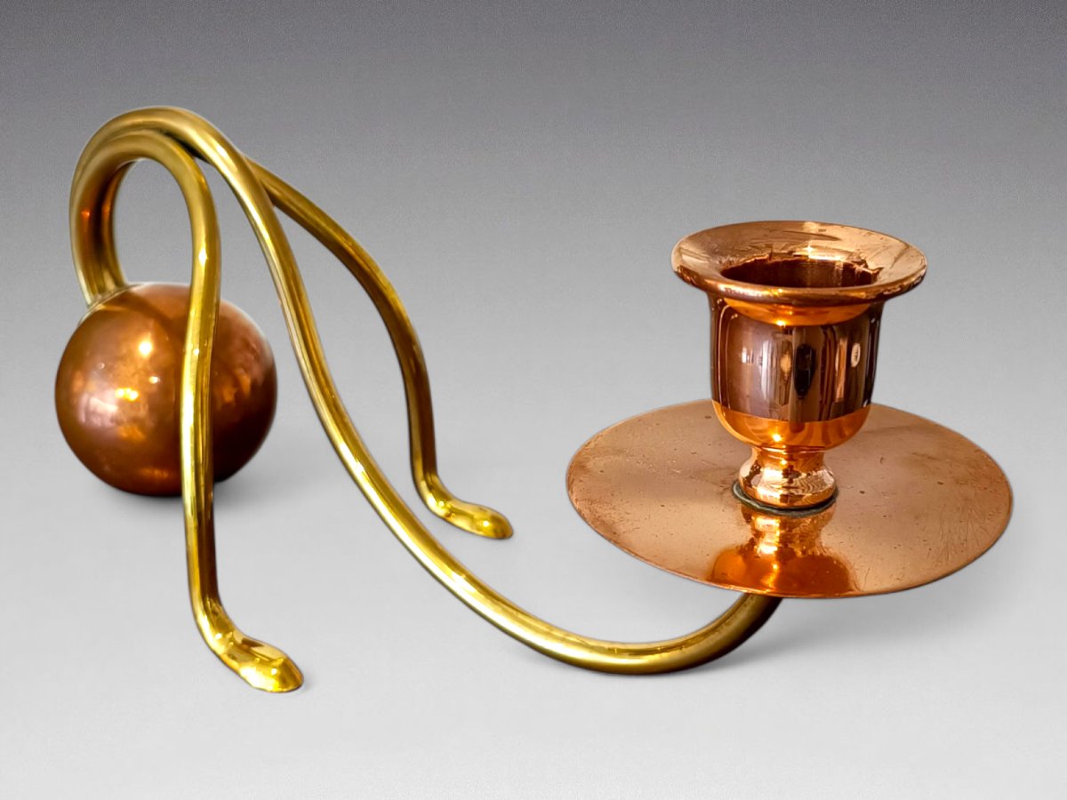 Carl Deffner. Copper And Brass Candlestick. Germany (1900)-photo-3