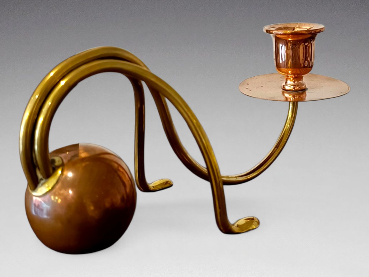 Carl Deffner. Copper And Brass Candlestick. Germany (1900)-photo-4