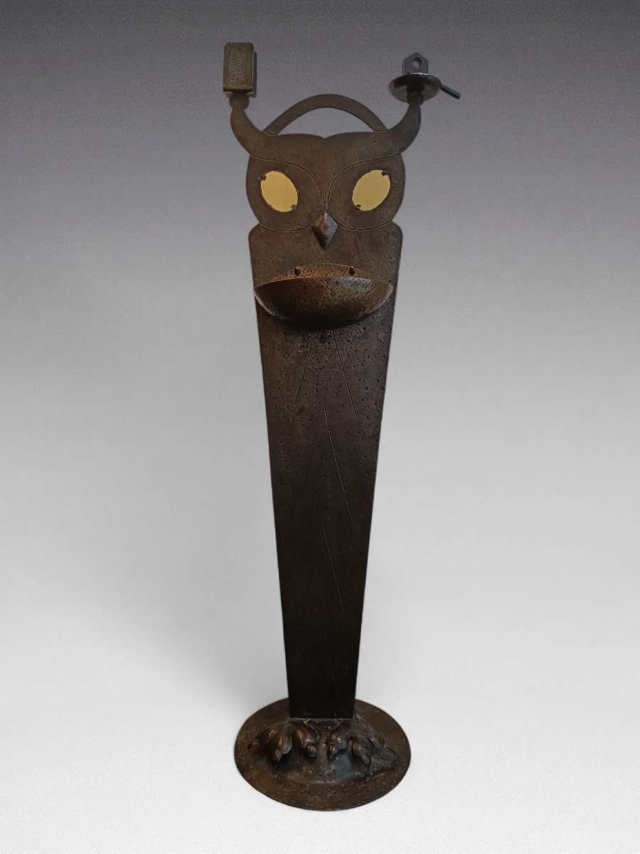 Hugo BERGER (dit GOBERG). Hibou; bougeoir et objet de fumeur multifonctions. Allemagne (1910)-photo-2