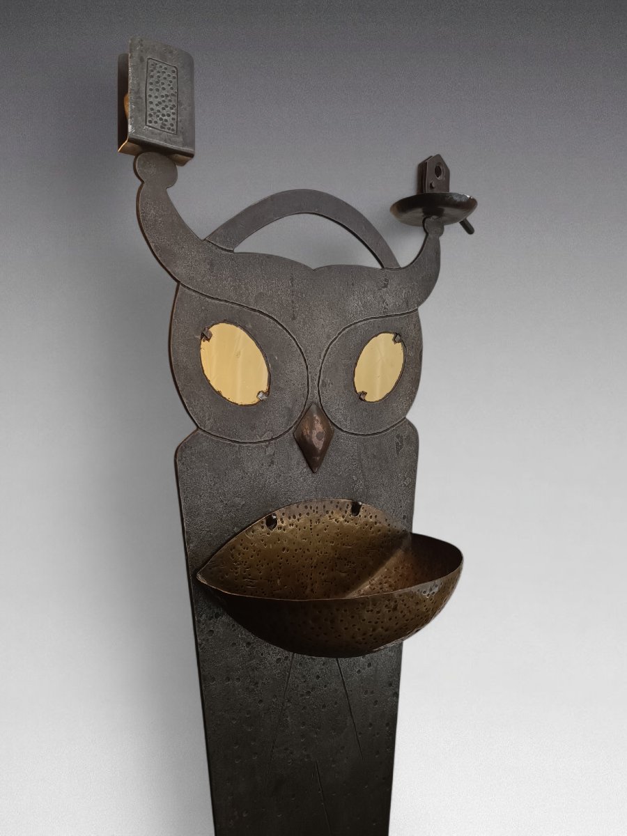Hugo BERGER (dit GOBERG). Hibou; bougeoir et objet de fumeur multifonctions. Allemagne (1910)-photo-3