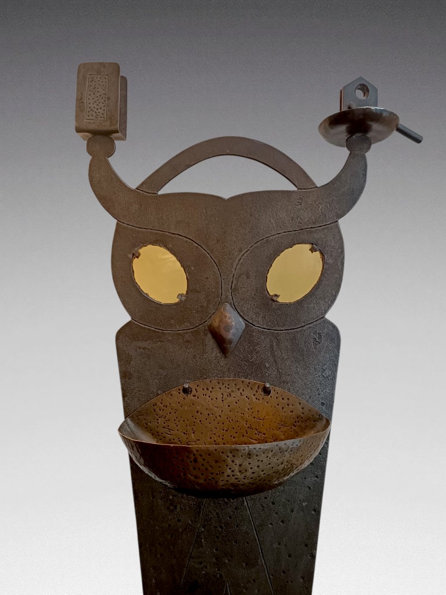 Hugo BERGER (dit GOBERG). Hibou; bougeoir et objet de fumeur multifonctions. Allemagne (1910)-photo-4