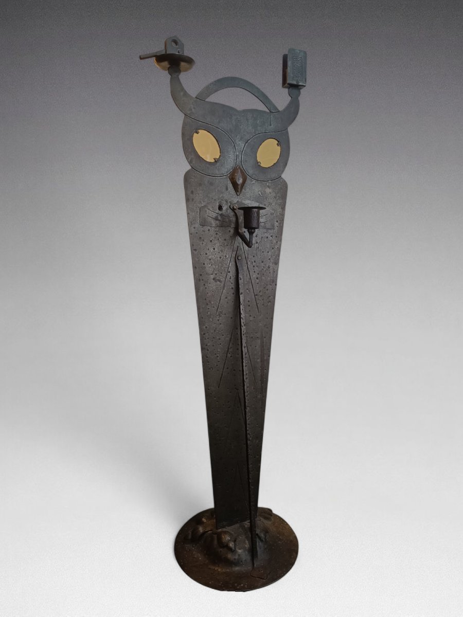Hugo BERGER (dit GOBERG). Hibou; bougeoir et objet de fumeur multifonctions. Allemagne (1910)-photo-3