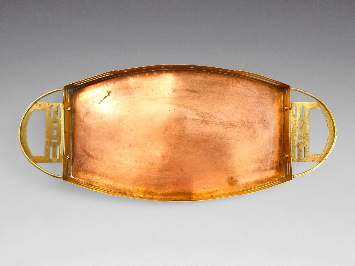  Plateau en cuivre et laiton - [Dans le goût de] Gustave Serrurier Bovy. Belgique (vers 1900)-photo-3