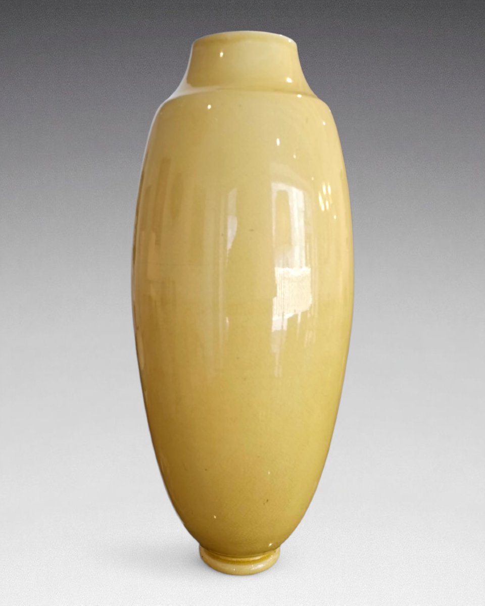 Présentoir en bambou et 5 vases en céramique Sarreguemine. Dans le gout de Perret-Vibert (1900)-photo-1