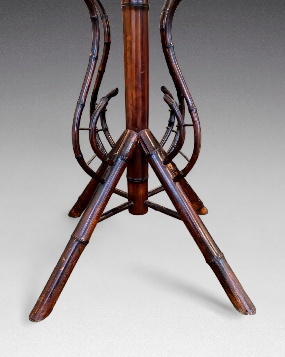 Présentoir en bambou et 5 vases en céramique Sarreguemine. Dans le gout de Perret-Vibert (1900)-photo-3