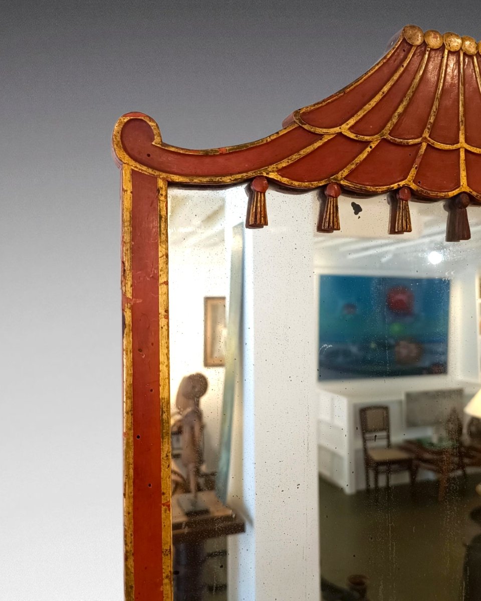 Chinese-style Mirror Made Of Red And Gold Lacquered Wood (circa 1920)-photo-3