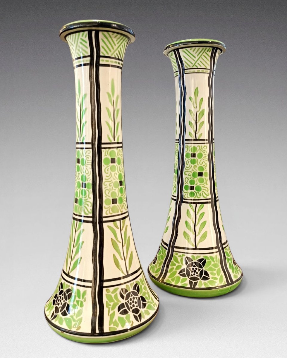 H.b.c.m. - Hipolyte Boulenger Creil Montereau - Pair Of Vases (circa 1920)-photo-2
