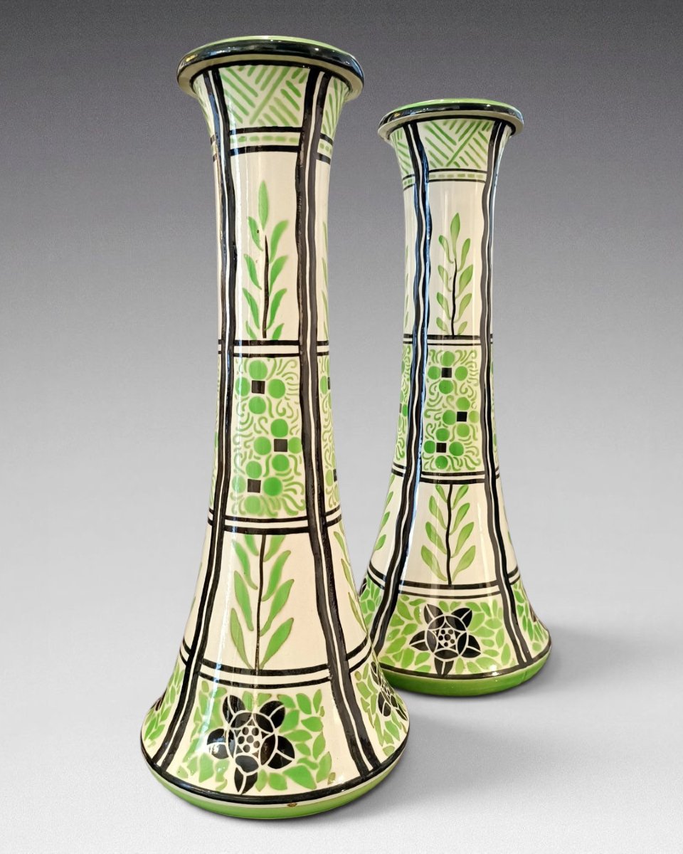 H.b.c.m. - Hipolyte Boulenger Creil Montereau - Pair Of Vases (circa 1920)