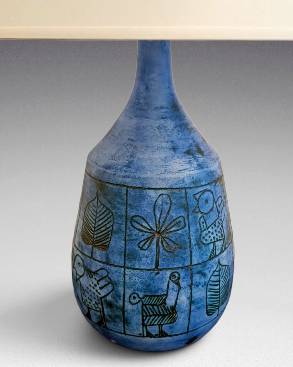  Jacques Blin - Blue Ceramic Lamp (circa 1950)-photo-2