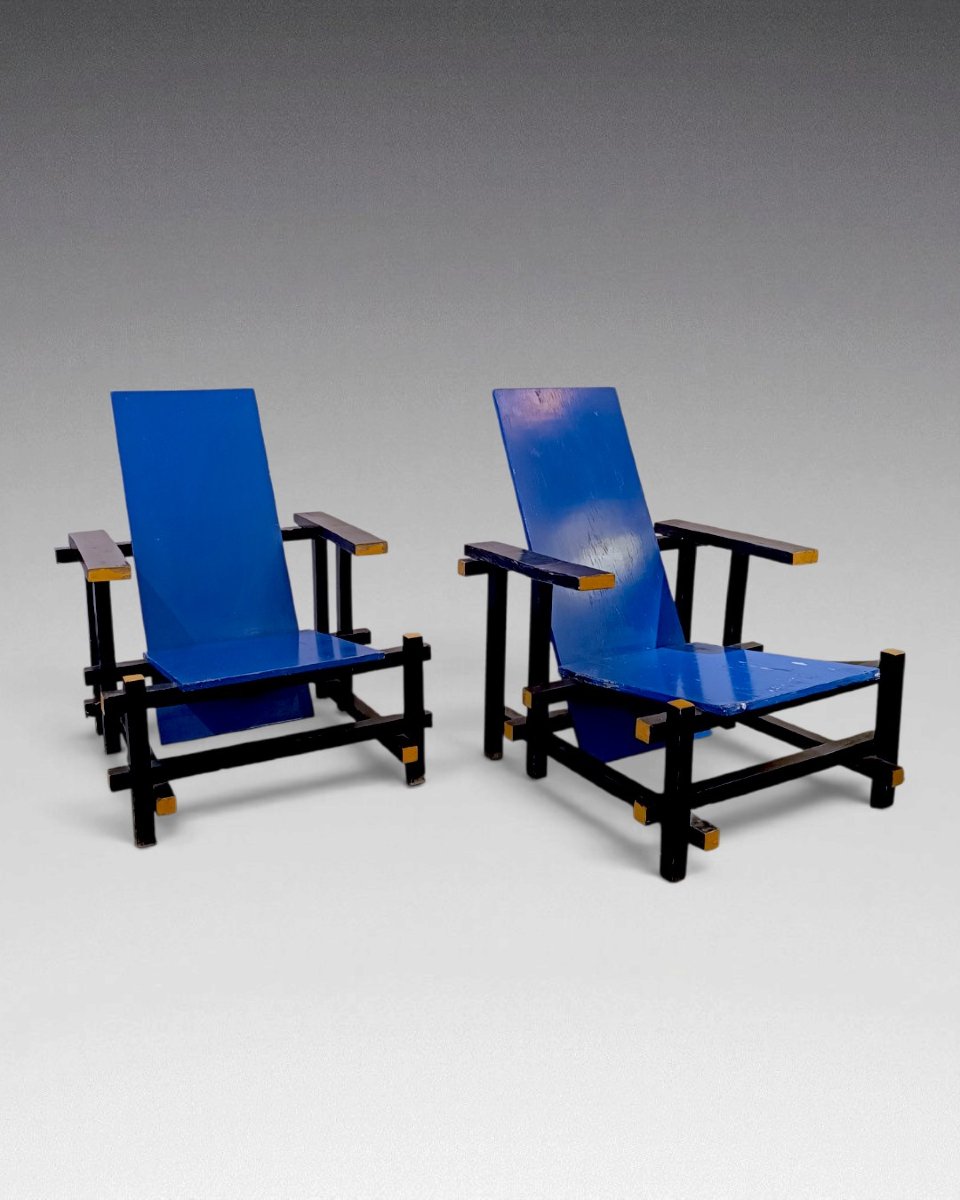  Paire de Fauteuils d'après Gerrit Rietveld - Fabrication ancienne-photo-2