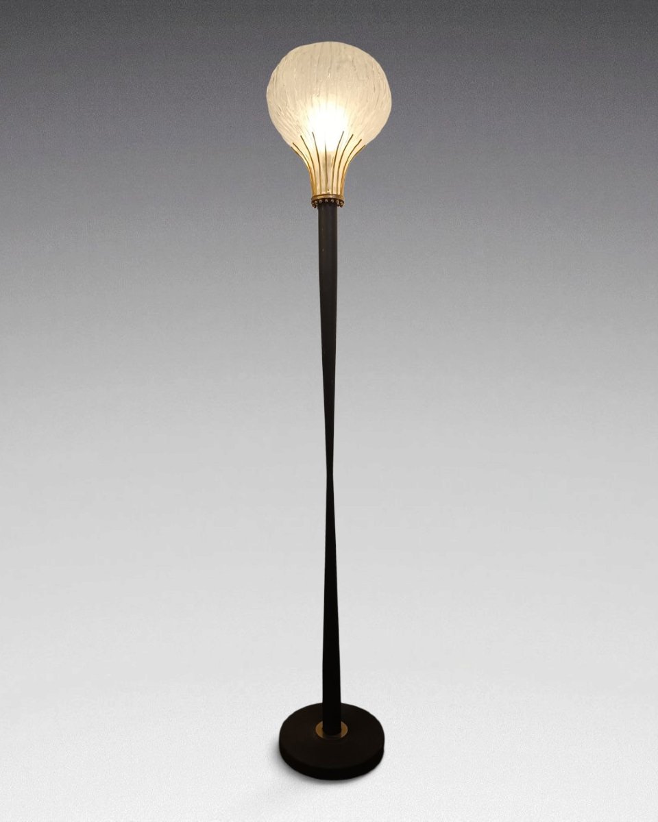 Attribué à Angelo Brotto - Lampadaire en laiton et verre (vers 1960)-photo-2