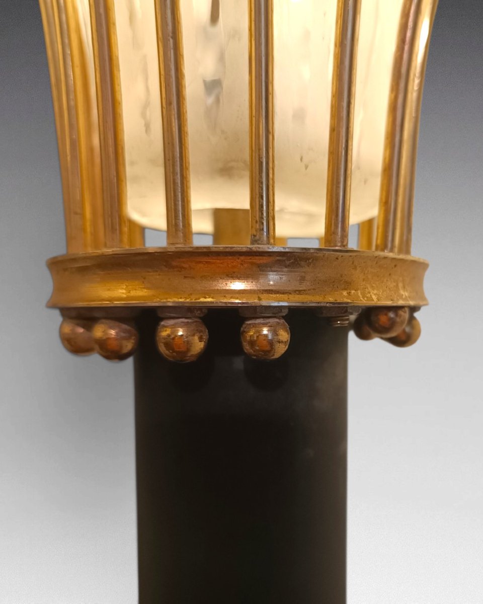 Attribué à Angelo Brotto - Lampadaire en laiton et verre (vers 1960)-photo-2