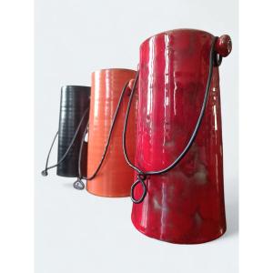 Les frères Cloutier - Trois vases; anses en fer forgé (vers 1950)