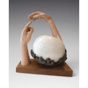 Surrealist Sculpture In Painted Metal (egg; Hands) - Unidentified Signature