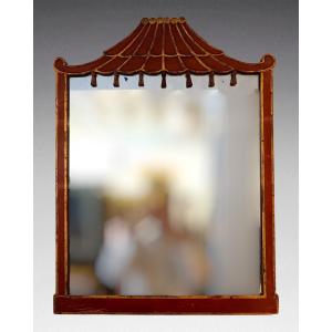 Chinese-style Mirror Made Of Red And Gold Lacquered Wood (circa 1920)